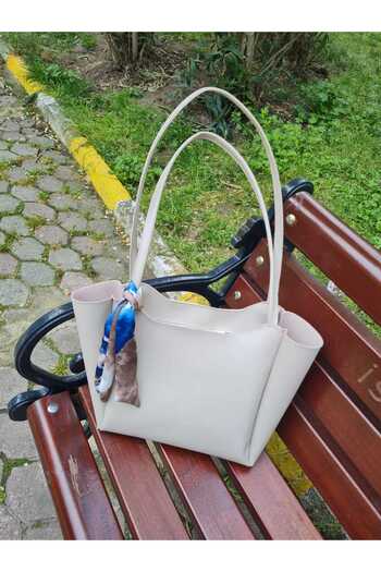 YMZBAG Cream Scarf Detailed Zipper Closure Shoulder Bag