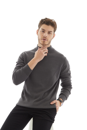 RAVANELLI Men's Turtleneck Knit Sweater — Classic Knit Antelias Fume S