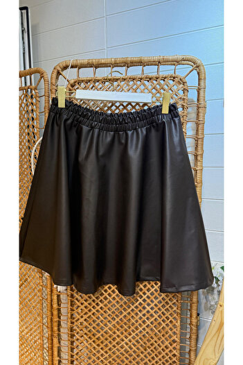 Kendinisevbutik Leather Bitter Brown Plus Size Lycra A-Line Skirt