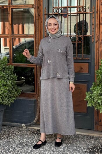 FUAT GÜRSEN Beaded Skirted Knitwear Set