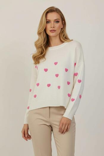 Rays 2337 Heart Embroidered Short Sweater Natural