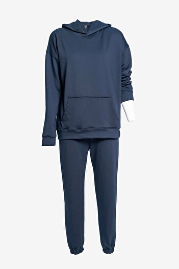 birizmoda Hooded Two-Thread Tracksuit Set with Pocket Detail – Navy Blue