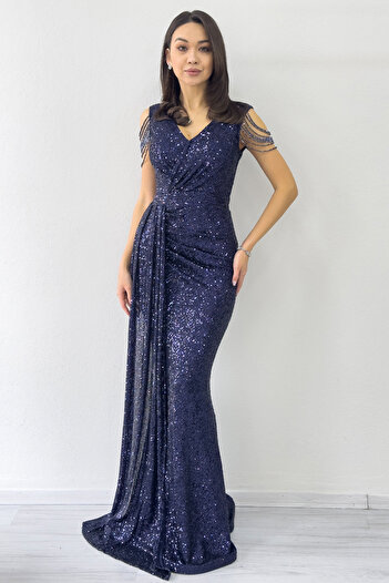 the ZKS Women's Shoulder Detail Sequin Plus Size Evening Dress Burgundy, Powder, Purple, Lilac, Black, Khaki, Navy Blue