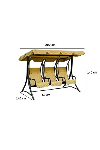 Family Ship Garden Swing with Canopy for 3 Persons - Beige