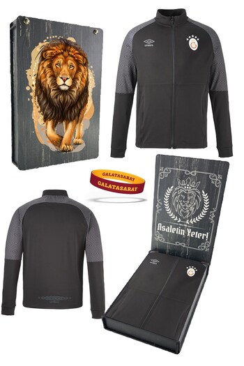 Galatasaray Original Licensed 5 Star Full Zipper Black Sweat + Silicone Bracelet Set H