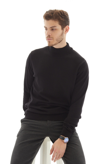 RAVANELLI Men's Turtleneck Knit Sweater — Classic Knit Antelias Black