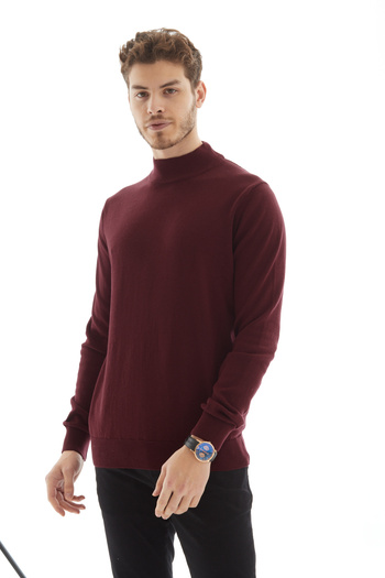 RAVANELLI Men's Turtleneck Knit Sweater — Classic Knit Antelias Burgundy