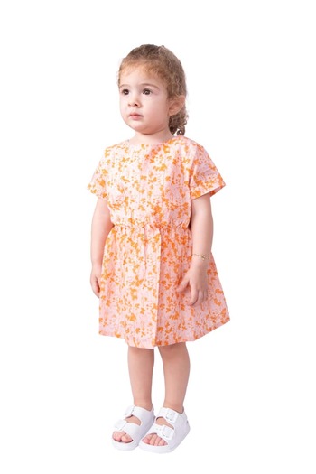 Ozmoz By Mukadder Özden Cotton Floral Orange Summer Little Girls Dress