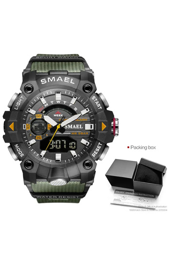 SMAEL Men's Watch Military Sport Analog Digital Quartz Green
