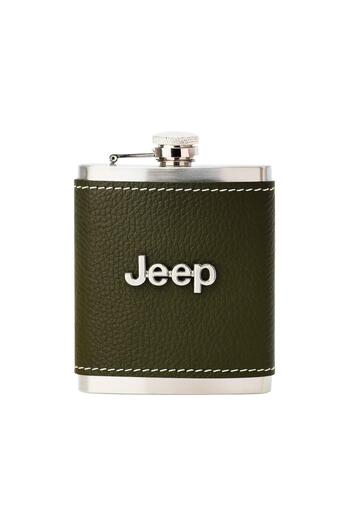 PERLOTUS Jeep Logo Gift Box Leather Case Covered 8 oz Steel Flask White Hat Set