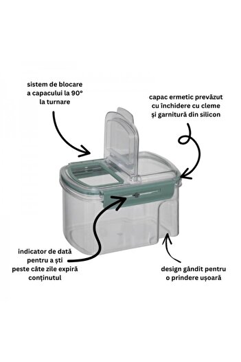 FİVE Plastic casserole with airtight lid and date indicator, Neo, 1.5 liters