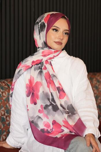 AFVENTE Watercolor Floral Pattern Gray Cotton Shawl