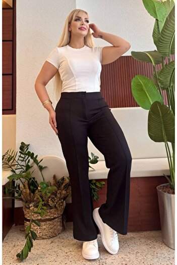 ViolettaXL Women's Plus Size Zippered Iron-On Striped Lycra Spanish Pants
