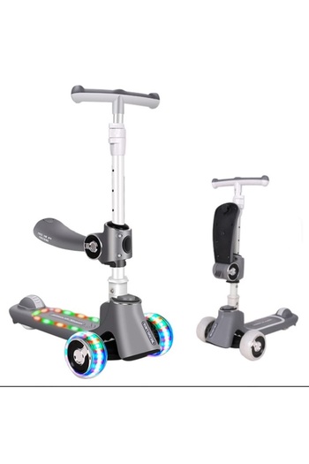 Generic 3-in-1 Kids Scooter with 3 Wheels, Foldable and Adjustable Seat, LED Light-Up Wheels, Grey 51092