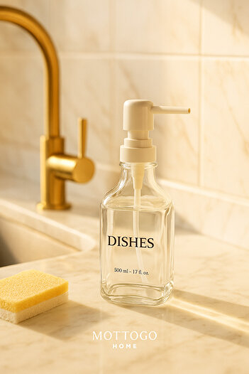 Mottogo Single Glass Soap Dispenser Detergent Dispenser (with Dishes-Hands Labels) 500ml