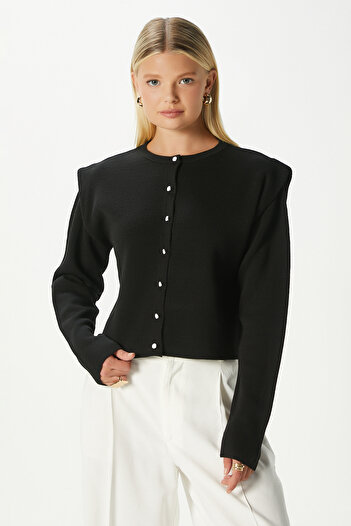 Ritnice Women's Diana Black Shoulder Detail Knit Cardigan
