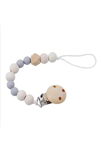 OEM Pacifier chain made of food-grade silicone and wood, with wooden and stainless steel clips, BPA-free