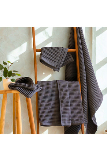 Püskül Tekstil Luxury 4-Piece Waffle Weave Towel Set (2 Bath + 2 Hand), 100% Cotton Quality Quick-Drying Towels