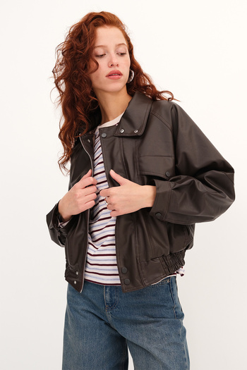 Addax Faux Leather Bomber Jacket C3134