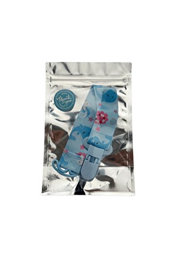 OEM Pacifier chain made of textile material, with food-grade plastic clips, BPA-free, blue