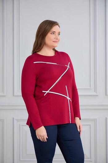 Orly More Viscose Crystal Fabric Plus Size Long Sleeve Stone Embroidery Detail Mother Combed Cotton Blouse