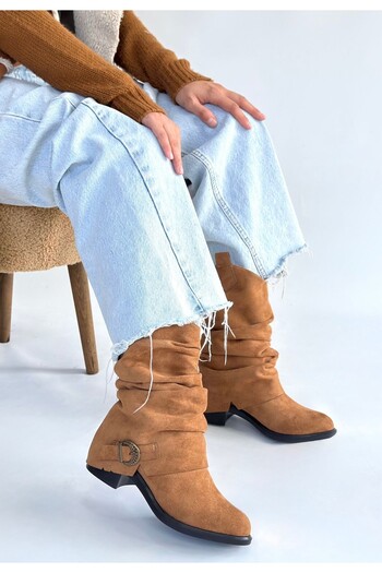BESKAR Canty Tan Suede Bellows Heeled Boots
