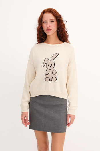 Addax Rabbit Patterned Knitwear Sweater K3491