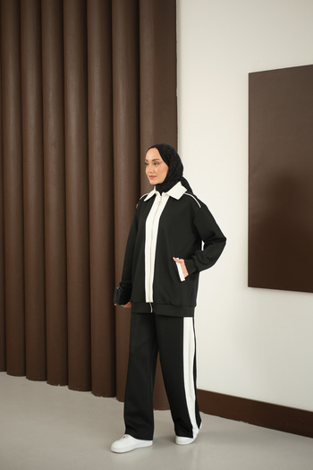 LOCCO Women's Side Stripe Double Suit Black