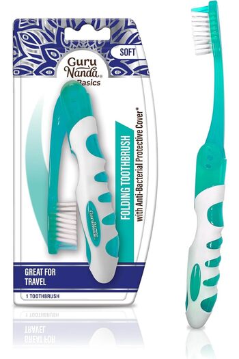 GuruNanda Folding Toothbrush with Built-in Cover, Ideal for Travel, Hiking, and Camping, Compact and