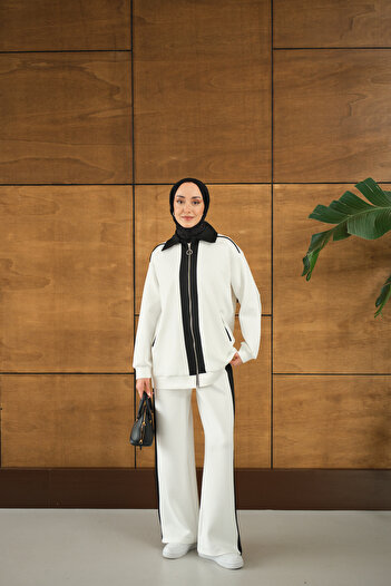 LOCCO Women's Side Stripe Double Suit White