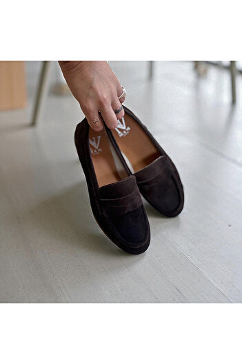 NE&VE SHOES Brown Suede Genuine Leather Women's Loafer Shoes