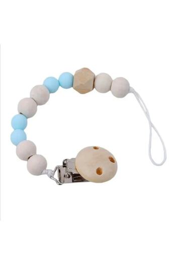 OEM Pacifier chain made of food-grade silicone and wood, with wooden and stainless steel clips, BPA-free