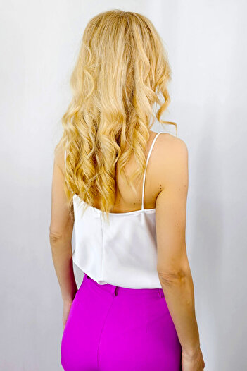 FashionForYou Consuelo satin top, with thin straps and medium length, White, Universal size S/M