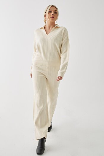 Fashion Friends Polo Neck Knitwear Set Ecru
