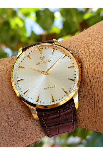 Raymond 44mm Classic Series Ultra Thin Leather Band Men's Wristwatch