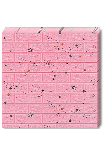 Teno 3D Brick Wallpaper Set, Star Model, 5.3 sqm coverage, self-adhesive,70x77 cm, pink