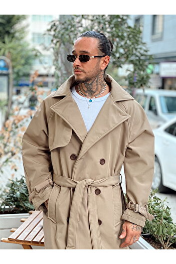 manch collection Oversize Kemerli Trench Coat Krem