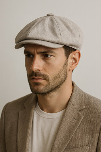 CosmoOutlet Men's Beige Classic British Style Woolen Cap Hat