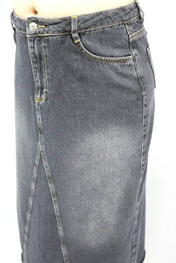 Ede Tekstil Milo Stitched Long Smoked Jean Skirt