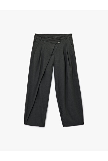 Koton Button Detailed Asymmetrical Cut Pocketed Viscose Fabric Wide Leg Fabric Pants