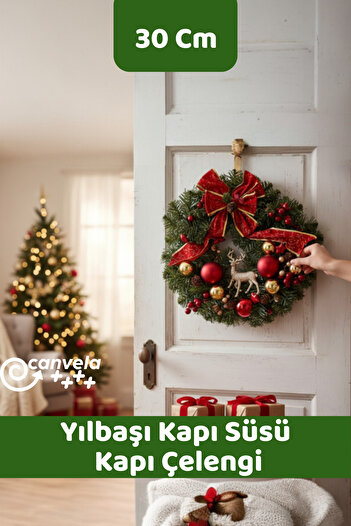 CANVELA New Year's Door Ornament Wreath 30 cm Wall Decor Hobby Home Decoration Door Wreath New Year's Wreath