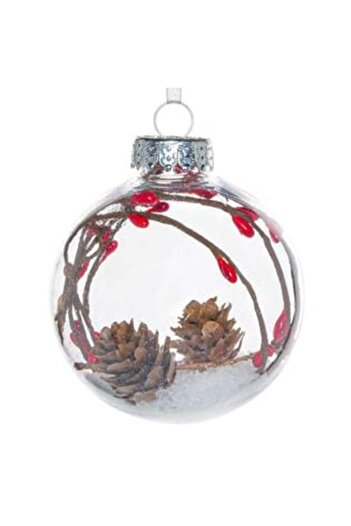 OEMN Christmas Tree Ornament Transparent Snow Globe with Twig Ø8 cm