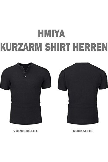 HMIYA Men's T-Shirt with Henley Shirt Collar Made of Waffle Pique