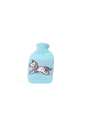 zola Hot water pillow, Zola, 2 l capacity, made of rubber, with blue unicorn pattern cover