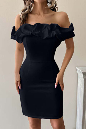 StreetWear Outlet Women's Medium Elegant Off-Shoulder Dress with Ruffles