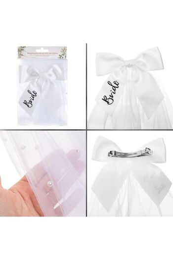 ANTBRO Hair Clip with White Tulle 'BRIDE', Beads – Elegant Wedding Accessory, 55 cm, ANTBRO®