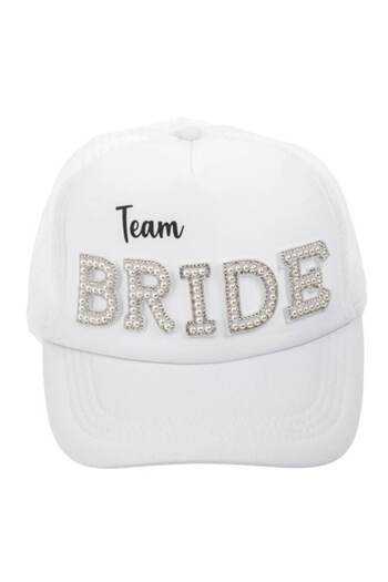 ANTBRO Sapca alba cu imprimeu 'Team Bride' si margele – Accesoriu elegant pentru petrecerea burlacitelor