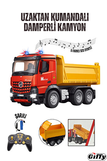giffy Uzaktan Kumandalı Damperli Kamyon Full Fonksiyon Şarjlı İş Makinesi Kamyonet 5 Mod Ses Efekt Işıklı