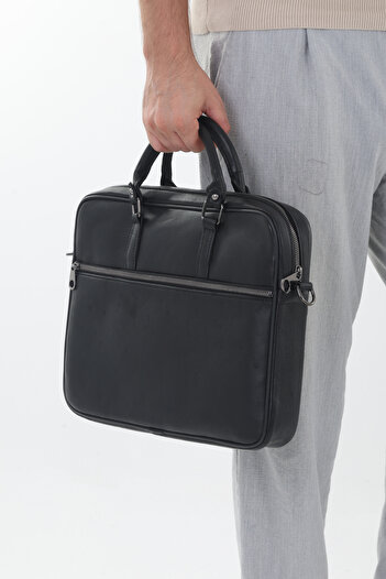 Erzeno Genuine Leather Laptop & Briefcase - Black Unisex Business Bag