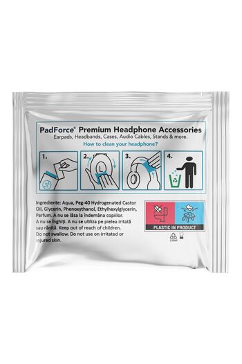 PadForce wet wipe for cleaning audio headphones - 50 pcs